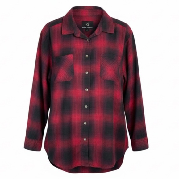 rebel rogue Tops - REBEL ROGUE Plaid Brushed Cotton Button Up Shirt Magenta Purple Black Size M